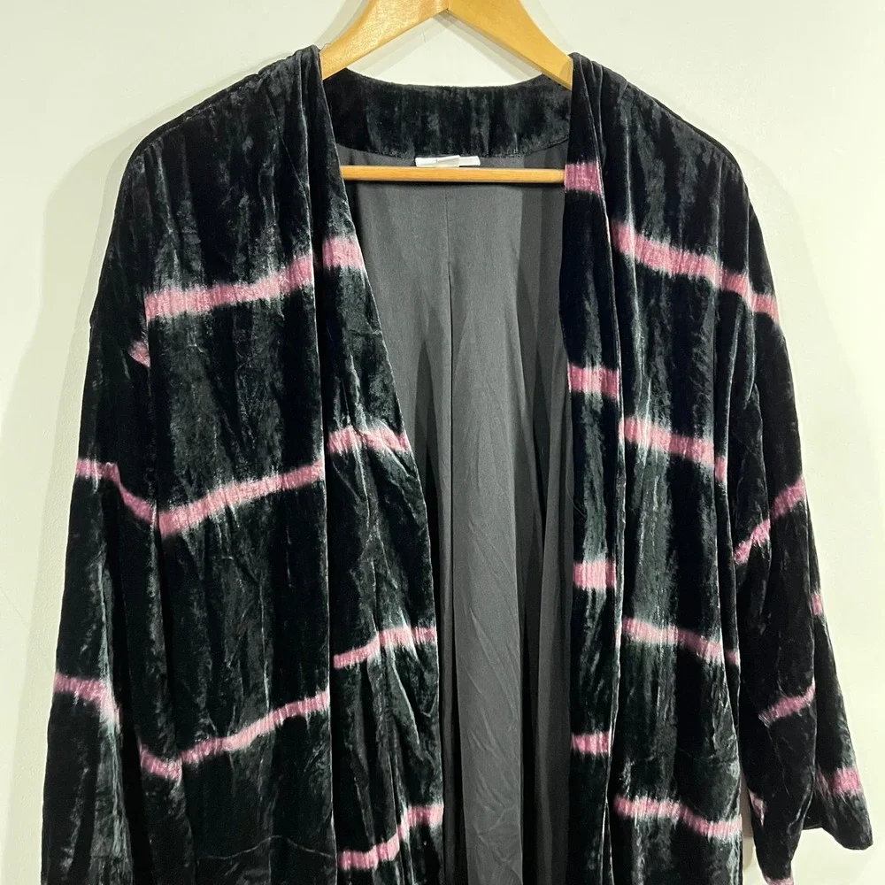 Pure Jill J Jill Velvet Kimono Duster Cardigan Black Stripe Womens Large Artsy